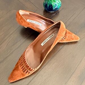 Manolo Blahnik Rust Suede Kitten Heel Pumps